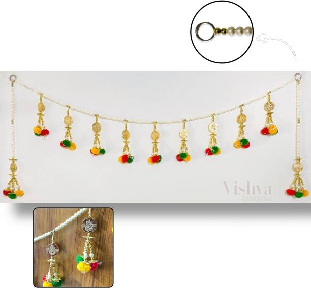 VISHVA ENTERPRISE Traditional Door Hanging for Home(Lakshmiji-Shubh-Labh/Pom Pom,36 × 7 Inches) Toran