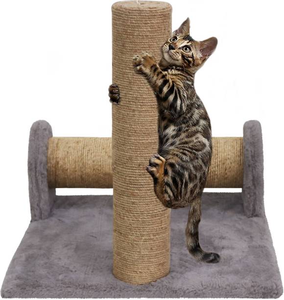 Hiputee Soft Fur Activity Dual Scratching Playing Post for Kitten Cat Natural Sisal Rope Free Standing Cat Tree