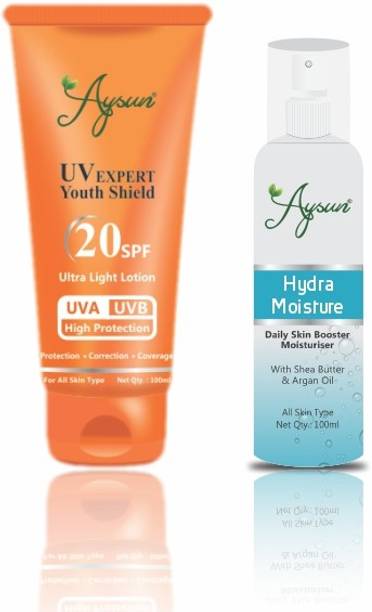 Aysun UV Expert Youth Shield 20SPF Ultra Light Lotion & Hydra Moisture Combo Pack of 2