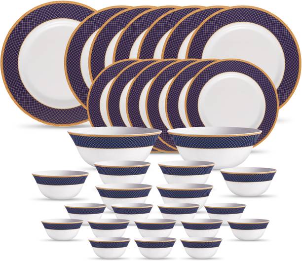 LAOPALA Pack of 33 Opalware Regent Blue Opalware Dinner Set (Set of 33pcs) Dinner Set