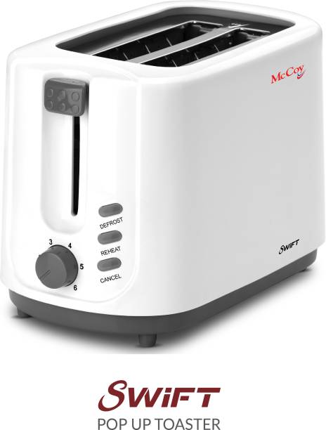 Mccoy Swift 2 Slice 750W 6 Level Browning with Reheat Defrost Cancel Functions White 750 W Pop Up Toaster