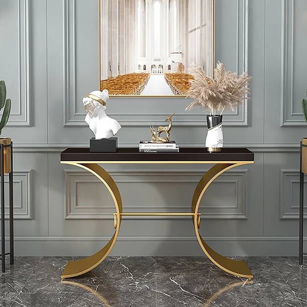 NG Decor Black Modern Narrow Console Table with Wood Top & Metal