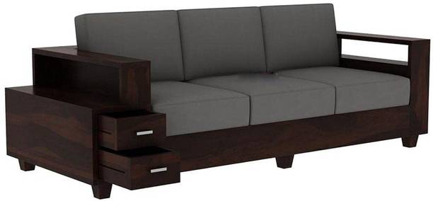 Taskwood Furniture Solid Wood Sheesham Wood 3 Seater Sofa For Living, Waiting Room/ Office Fabric 3 Seater  Sofa