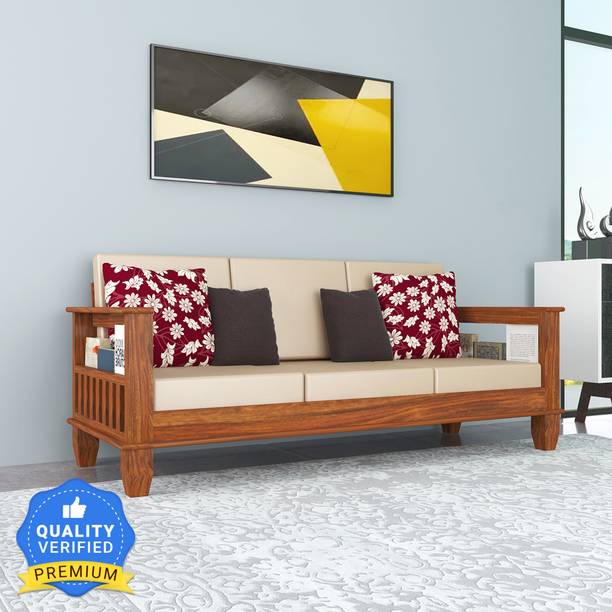 Kendalwood Furniture Solid Wood 3 Seater Wooden Sofa set for living Room Furniture Fabric 3 Seater  Sofa