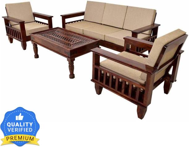Kendalwood Furniture without center table Fabric 3 + 1 + 1 Walnut Dark Brown Finish Sofa Set