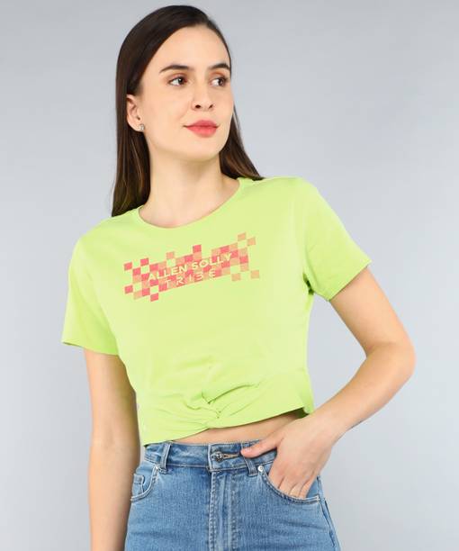 Women Printed Crew Neck Pure Cotton Yellow T-Shirt