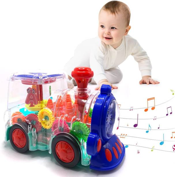 Goodmarts Transparent Gear Train Universal Walking Train Colorful Lights Musical Toys