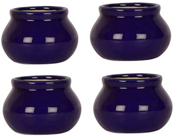 OriginalCeramics SMALL MATKI SHAPE BLUE CERAMIC POT Plant Container Set