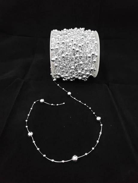 3A Featuretail 10 Mtr Silver Faux Pearl Beads Chain 3 mm for Jewelry Making, Garments, Crafts