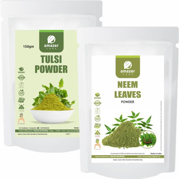 Amazer Care Neem + Tulsi Leaves Powder Combo For Face Pack And Hair (2 Pouches, 150 gm)