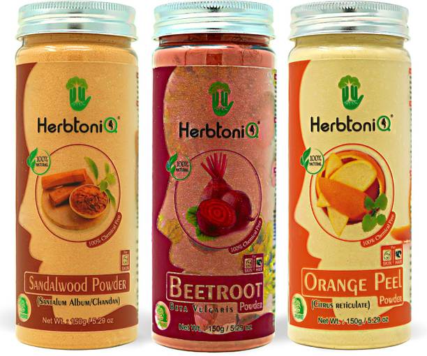 HerbtoniQ 100% Natural Sandalwood Powder, Beetroot Powder and Orange Peel Powder for Face Pack
