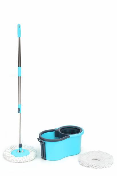 PINEVINTA Bucket Spin Mop Floor Cleaning and Mopping System2 Microfiber Refills,Aqua Green Mop Set