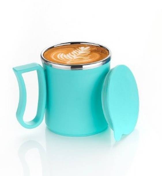 ऑफीक्स Stainless Steel Tea Cup Stainless Steel Coffee with Lid (300 ml) (Sky Blue) स्टेनलेस स्टील मग