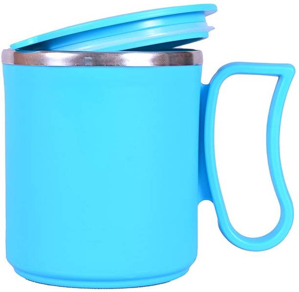 ऑफीक्स Stainless Steel Tea Cup Stainless Steel Coffee with Lid (300 ml) (Blue) स्टेनलेस स्टील मग