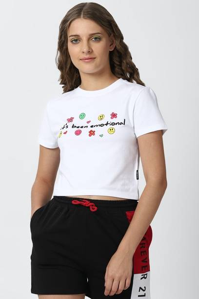 Casual Regular Sleeves Graphic Print Women White Top
