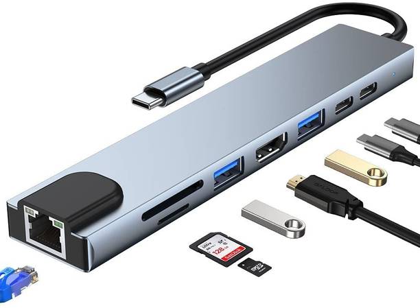 Etzin Type C to Ethernet Adapter with 4K HDMI Adapter (8-in-1) USB Adapter