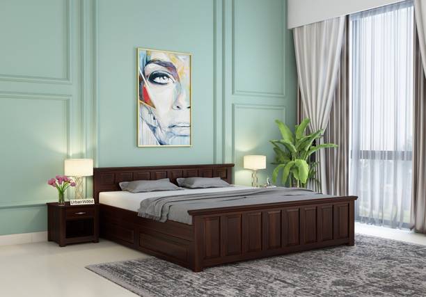urban wood Thoms Bed With Drawer Storage ( Queen Size, Walnut Finish ) Solid Wood Queen Drawer Bed
