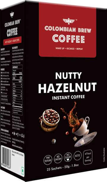 कोलंबियाई ब्रेव हजेलनुट इंस्टेंट कॉफी, नो शुगर वेगन, 50गम इंस्टेंट कॉफी
