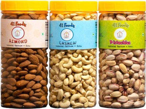 41 foods Dry fruits combo pack of Pistachios Almonds Cashews | kaju badam pista 450 GM Cashews, Almonds, Pistachios