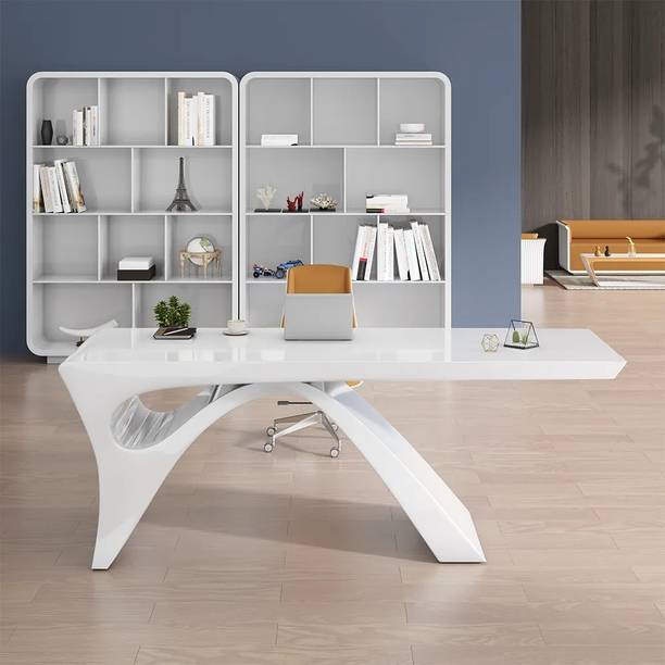 NG Decor 71" Modern White Computer Desk Rectangular Office Desk with Abstract Base Engineered Wood Office Table