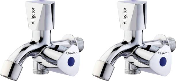 Alligator Grand 2 IN 1 Bib Tap/Angle Cock Brass Quarter Turn Fitting for Bathroom/Kitchen Use long Nose Pillar Tap With Wall Flange (Pack Of 2) Bib Tap Faucet