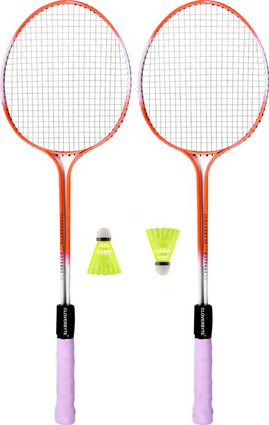 CLOVERBYTE Multicolour Badminton kit Set Of 2 Piece Racquet with 2 Piece Plastic ShuttleCock बैडमिंटन किट