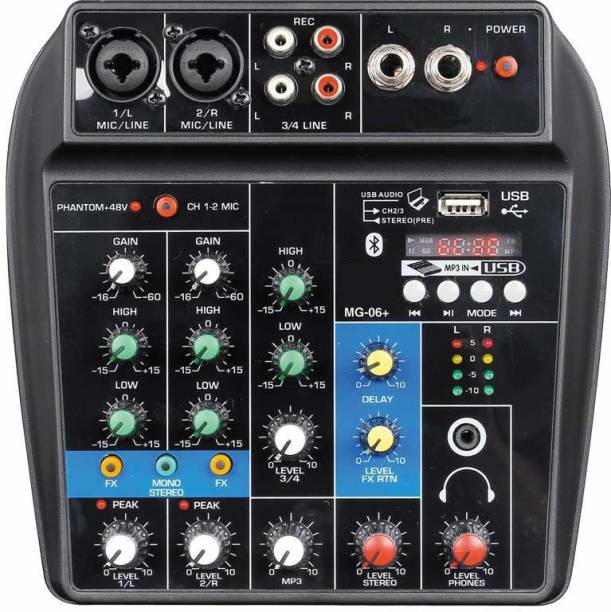 DawnRays 4 Channel Audio Mixer Sound Mixing Console with Bluetooth USB Record Digital Sound Mixer Voice Mixer Machine Input 48V Phantom Power for Condenser Microphone PC Recording Singing Digital Sound Mixer