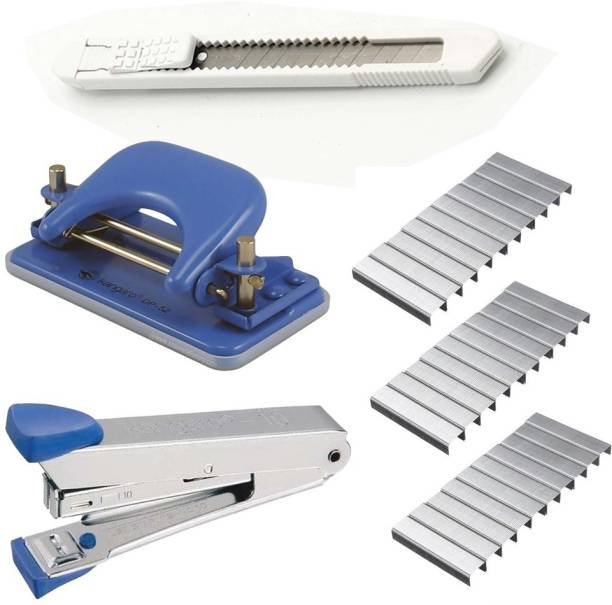 QURTASIA Set of Stapler, Stapler Pin, Paper Punching, Handy Cutter  Office Set