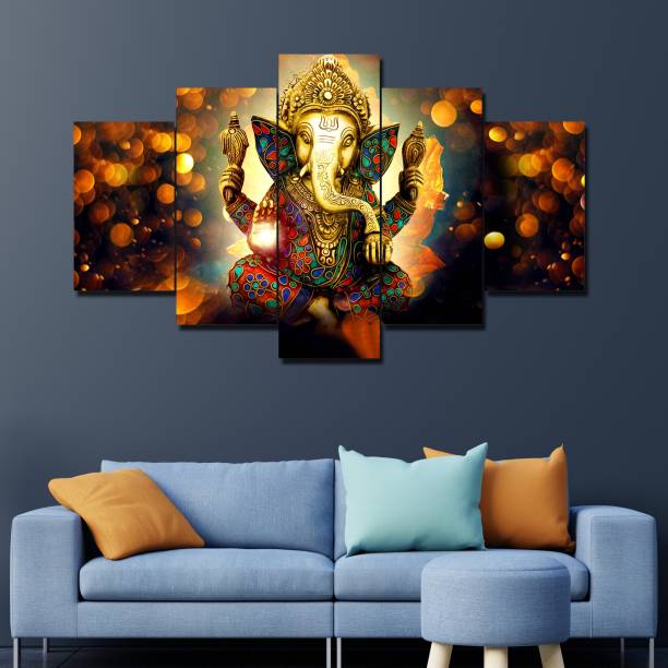 Craft Junction Lord Ganesha ArtPrint Design Set of 5 MDF Self Adhesive Panel For Printed Frame Digital Reprint 17 inch x 30 inch Painting