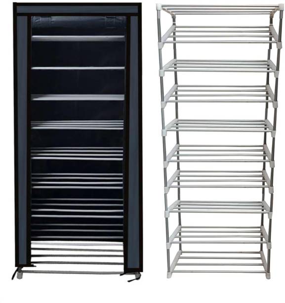GlowSilk Multi Utility Collapsible Metal Book/Shoe/Cloth Foldable Rack With Cover Metal Shoe Stand