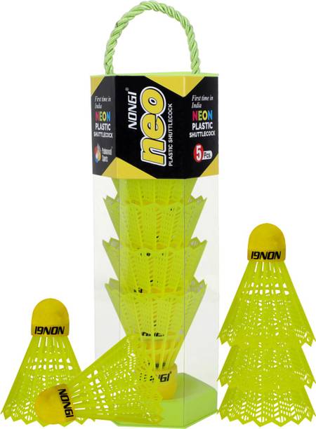 Nongi NEO Plastic Badminton Shuttle Pack Of 5 For Indoor Outdoor Badminton Sports Plastic Shuttle  - Yellow