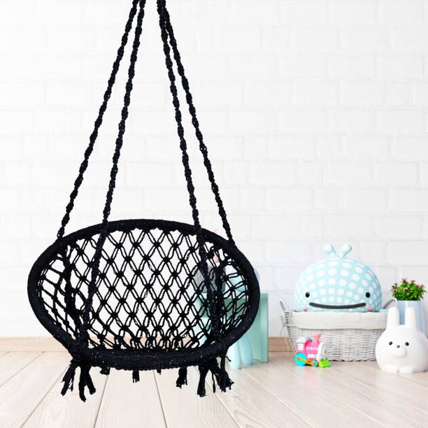 Patiofy Cotton Rope Round Swing Chair for Kids, Wooden Swing for Kids, Jhula for Outdoor Swings