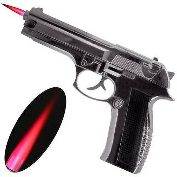 adorrobella ™Silver Heavy Metal Pistol Gun 608 with Lighter Barrel Pull Back Gun Lighter Steel Gas Lighter