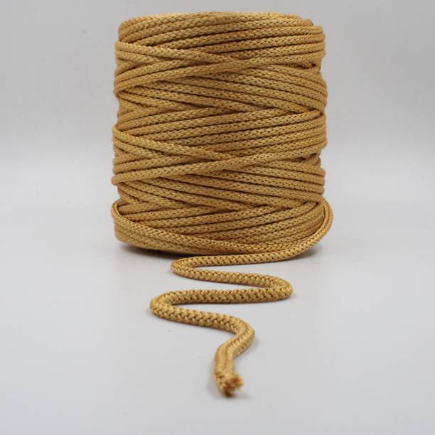 Bobbiny Knitted Macrame 5mm 50Mtr.Cotton ART Silk Cord Dori Thread Macrame Brown Golden.