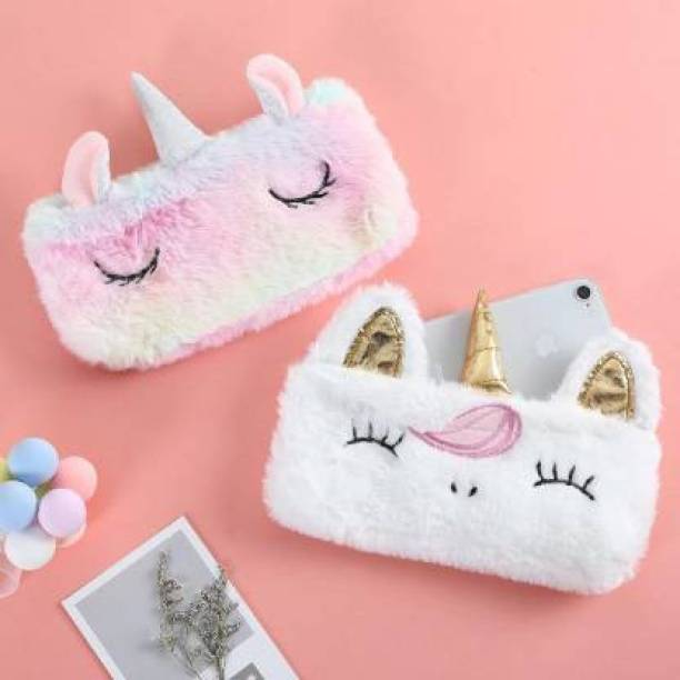 Willyard POUCH Unicorn Fur Pencil Case Makeup Coin Case for Girls Geometry Box