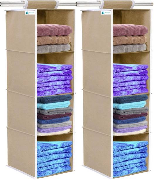 Unicrafts Hanging Organizer 4 Shelves Non Woven Foldable Pack of Pc Beige Closet Organizer