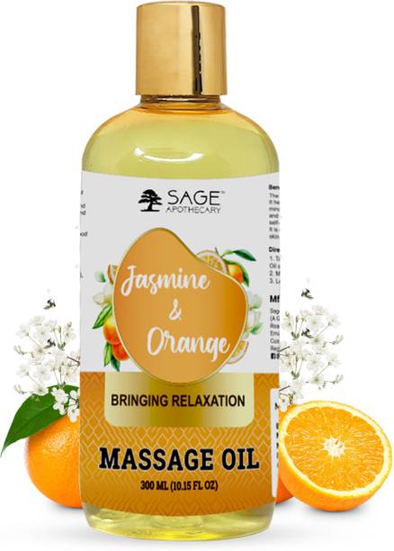 Sage Apothecary Pure & Natural Jasmine & Orange Massage Oil for Full Body Relaxation - 300 Ml