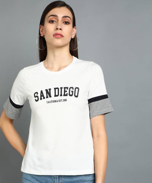 METRONAUT By Flipkart Printed Women Round Neck Cotton Blend White T-Shirt