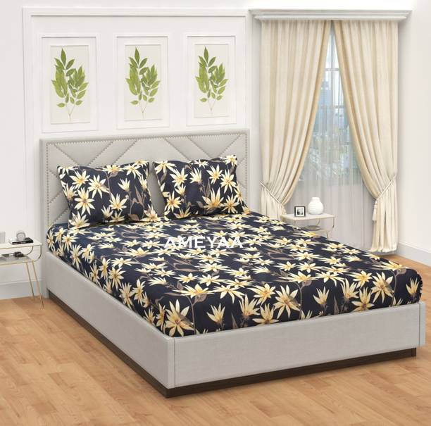 AMEYAA Microfiber Double Fitted (Elastic) 180 TC Floral Bedsheet