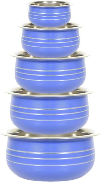 Nirvika stainless steel handi set Color Coating Blue handi Set of 5 piece Cookware Set Non-Stick Coated Cookware Set