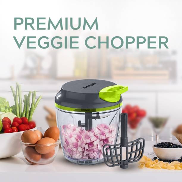 Home Puff 900ml Chopper with Warranty, 3 Stainless Steel Blades, Free Whipper, Easy to Use Vegetable & Fruit Chopper