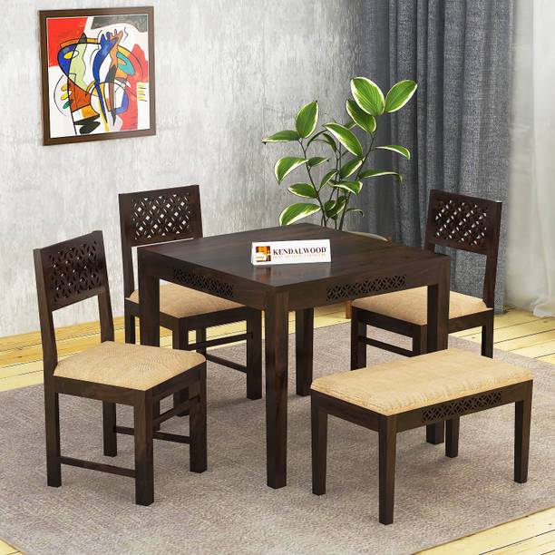 Kendalwood Furniture Premium Dining Room Furniture Wooden Dining Table with 3 Chairs & 1 Bench Solid Wood 4 Seater Dining Set
