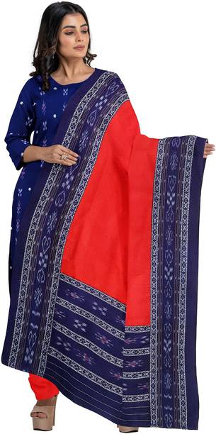 Unstitched Cotton Blend Kurta & Churidar Material Printed