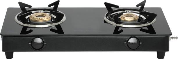 King Glass Top 2 Burner Gas Stove with 2 Years Door Step Services स्टील मैनुअल गैस चूल्हा