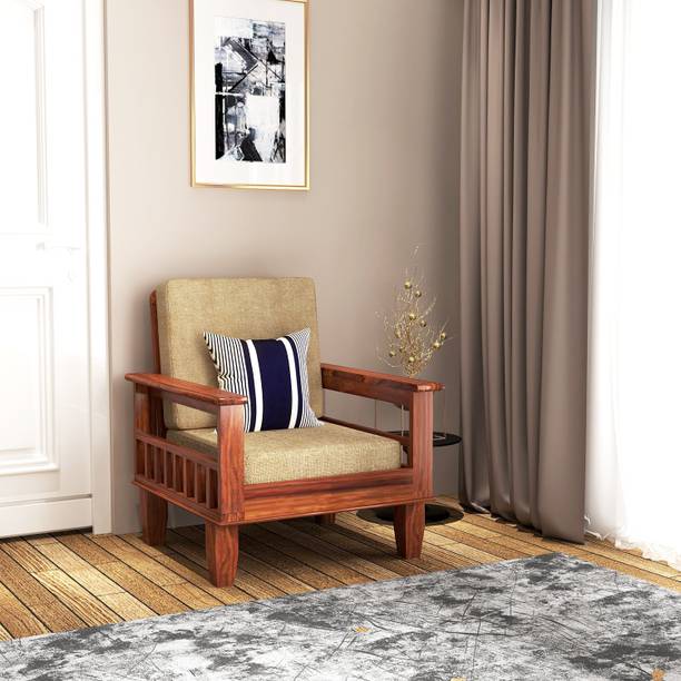 Kendalwood Furniture Solid Wood 1 Seater Wooden Sofa set for living Room Furniture Fabric 1 Seater  Sofa