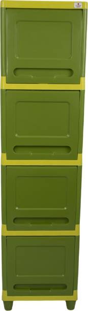 Classic Furniture Plastic 4 Door Wardrobe| Infinity-1 Green Yellow Pull & Push Style|Capsule| Plastic 4 Door Wardrobe