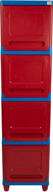 Classic Furniture Plastic 4 door wardrobe | Infinity-1 Red Blue Pull & Push Style|Capsule Shape| Plastic 4 Door Wardrobe