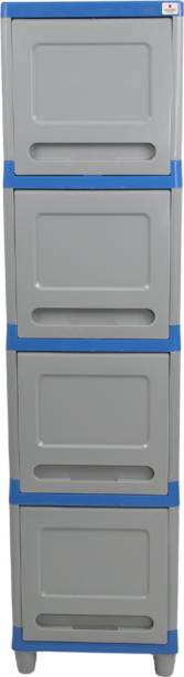 Classic Furniture Plastic 4 Door Wardrobe| Infinity-1 Blue-Grey Pull & Push Style|Capsule| Plastic 4 Door Wardrobe