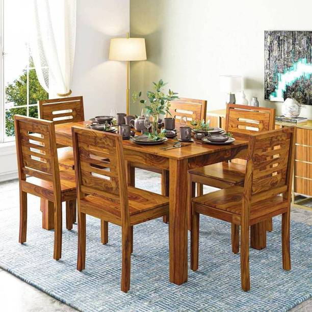 VARSHA FURNITURE Solid Wood 6 Seater Dining Set for Dining Room & Kitchen| Rosewood| Honey Finish Solid Wood 6 Seater Dining Table