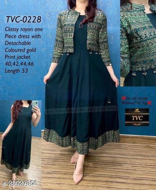 Women Printed Viscose Rayon Flared Kurta